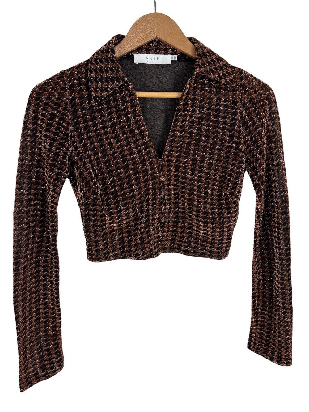 ASTR the Label Winslet Top Copper Houndstooth Black Womens XS  STYLE ACT17377